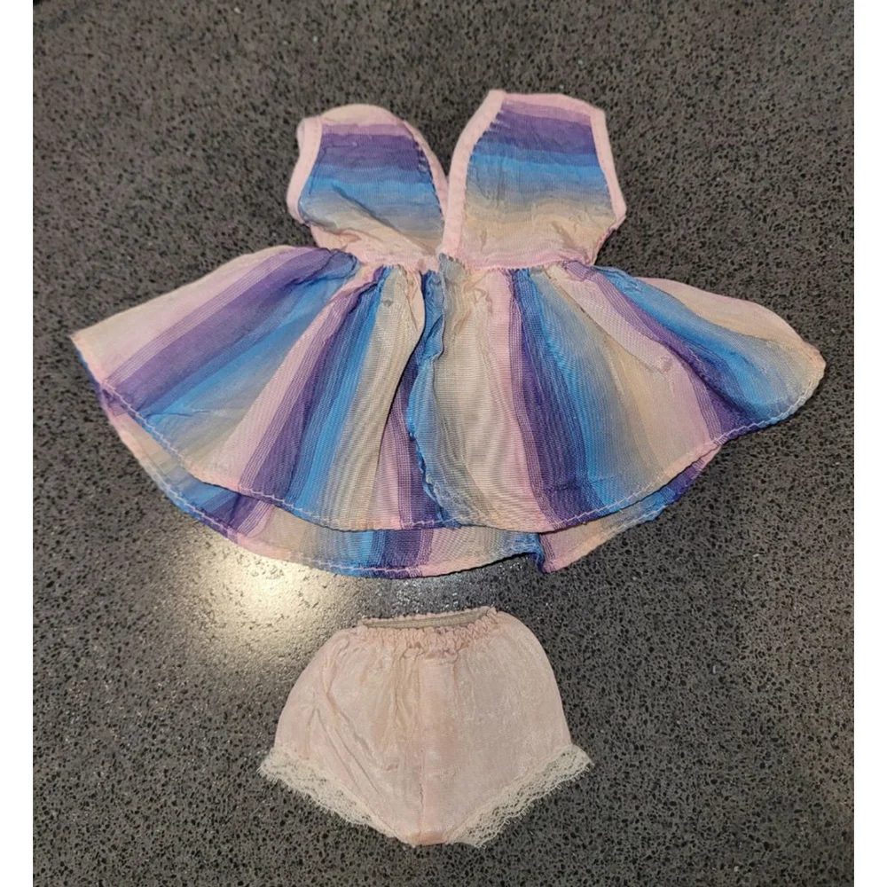 Vintage 1961 Era Pastel Stripe Doll Dress Bloomers 14” Little Miss Kay Fit Promo